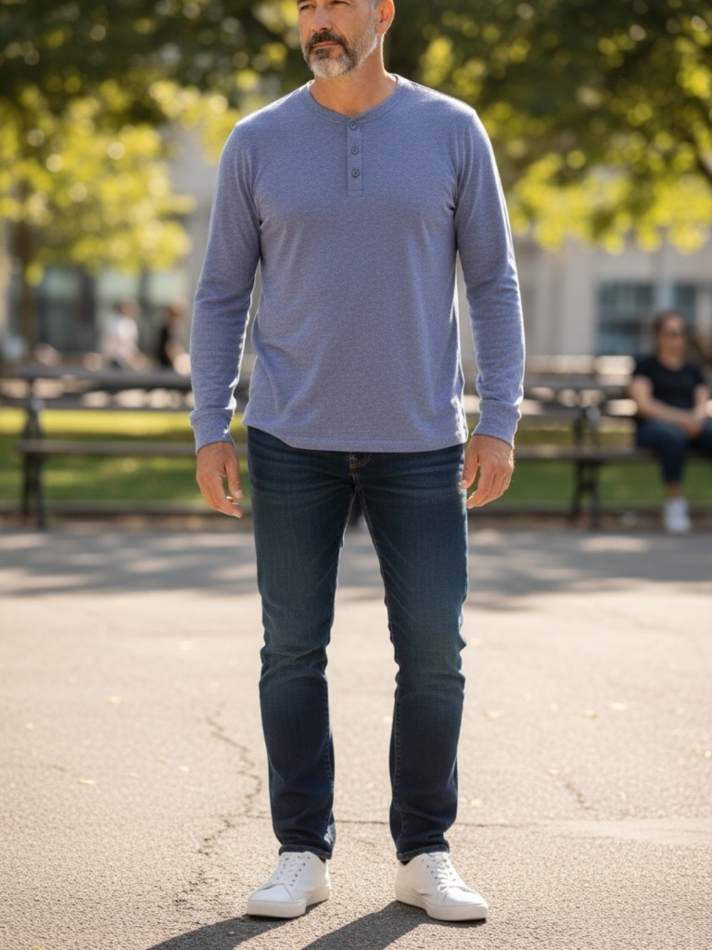 Black Brown Men's Henley  Long Sleeve in Heather Blue Size XXL Super Soft